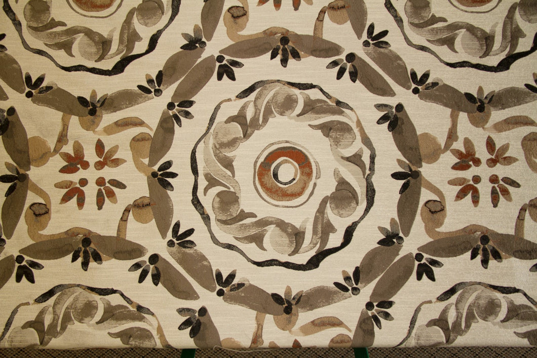 Discount Fabric JACQUARD Taupe, Oatmeal & Black Floral Ornamental Upholstery & Drapery