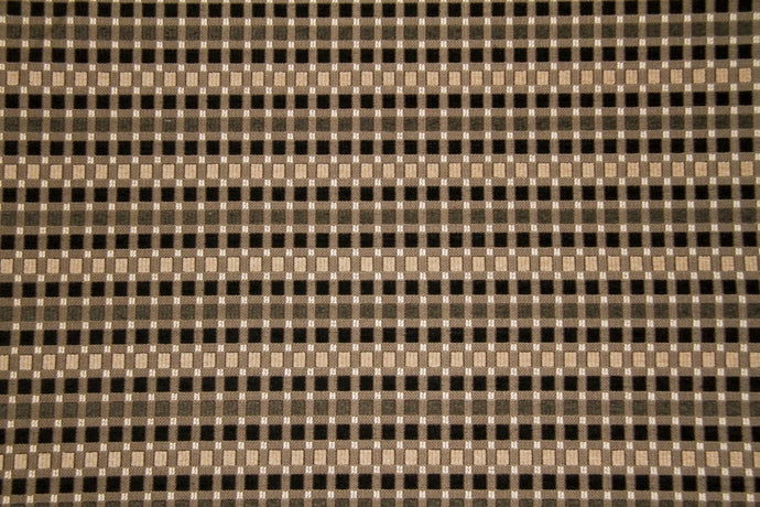 Discount Fabric JACQUARD Black, Taupe & Cream Squares Upholstery & Drapery