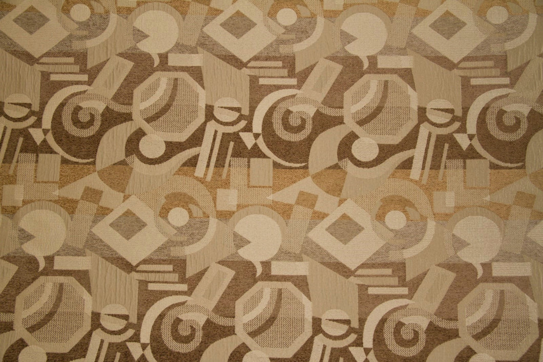 Discount Fabric JACQUARD Brown, Gray & Gold Geometric Upholstery & Drapery