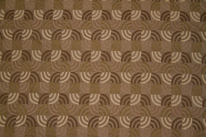 Discount Fabric JACQUARD Olive, Taupe, Brown & Cream Interlocking Waves Upholstery & Drapery