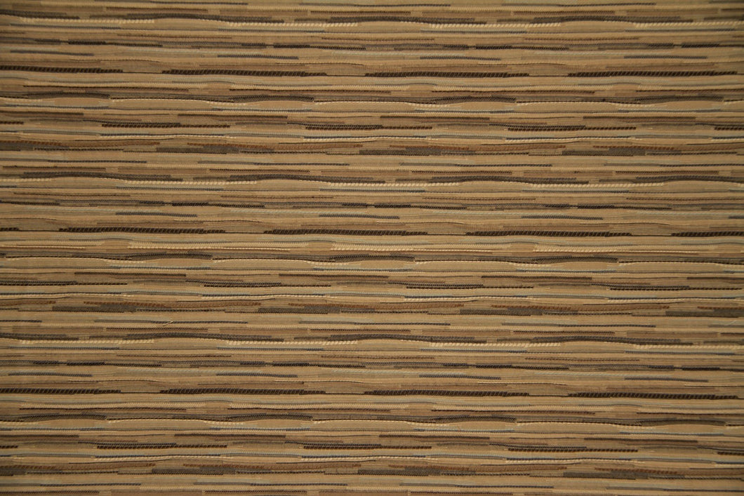 Discount Fabric JACQUARD Brown, Gold & Gray Striped Upholstery & Drapery
