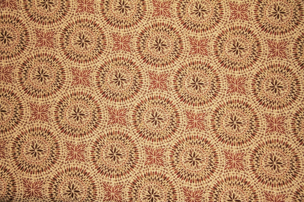 Discount Fabric JACQUARD Spice & Brown Circle Burst Upholstery & Drapery