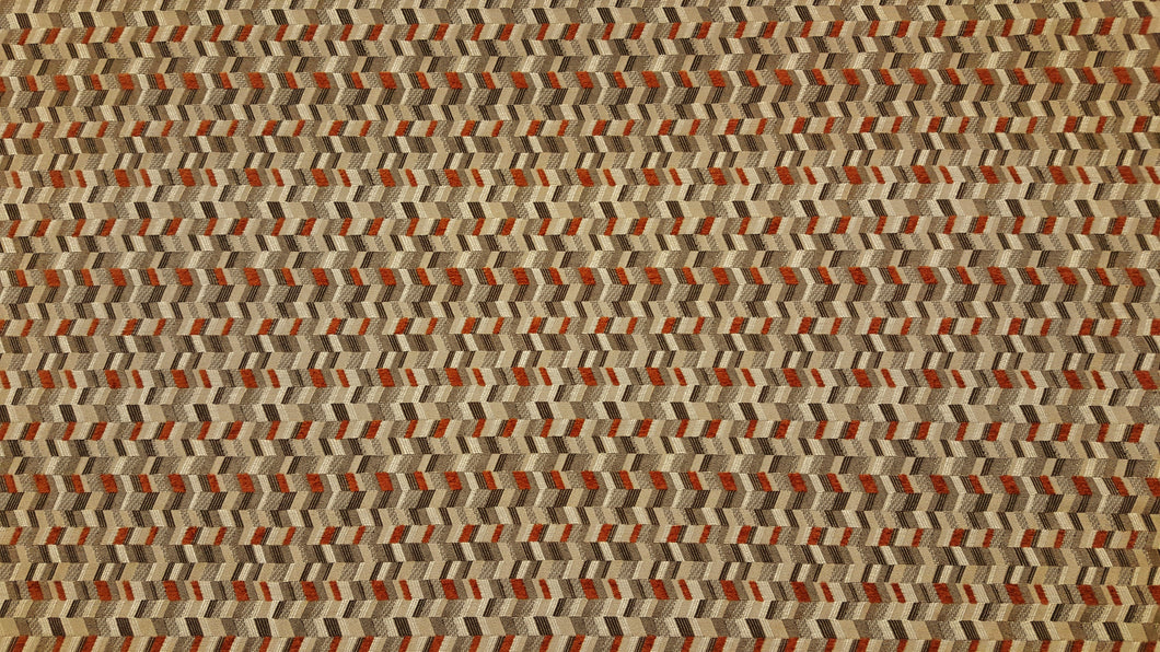Discount Fabric JACQUARD Burnt Orange, Brown, Cream & Tan Chevron Upholstery