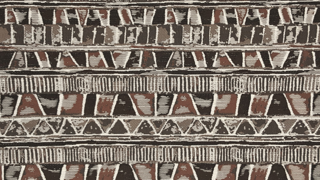 Discount Fabric JACQUARD Charcoal, Brown, Black, Gray & Ecru Geometric Stripe Upholstery