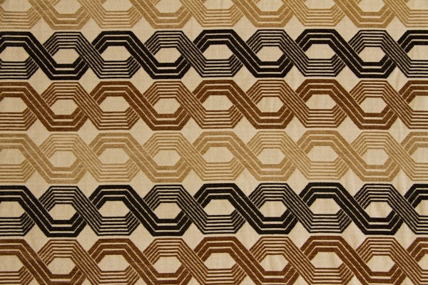 Discount Fabric JACQUARD Black, Brown & Tan Chain Link Upholstery & Drapery