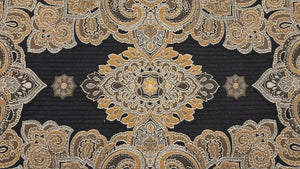Discount Fabric TAPESTRY Black, Gold, Taupe & Oatmeal Medallion Upholstery