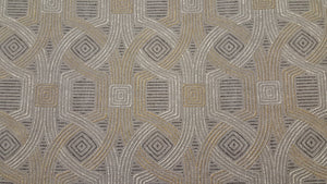 Discount Fabric DRAPERY Dark Gray, Honey & Light Taupe Interlock Geometric