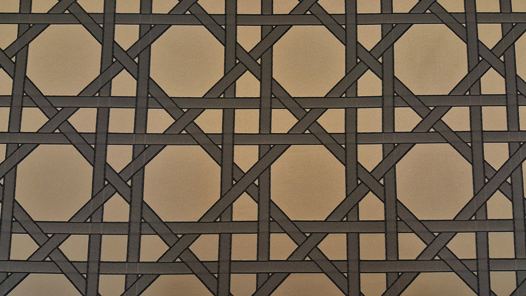 Discount Fabric JACQUARD Tan & Charcoal Gray Interlock Line Drapery
