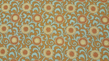 Discount Fabric DRAPERY Aqua, Burnt Orange, Rust & Gold Medallion Print
