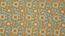 Discount Fabric DRAPERY Aqua, Burnt Orange, Rust & Gold Medallion Print