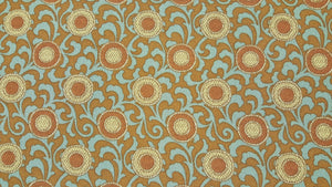 Discount Fabric DRAPERY Aqua, Burnt Orange, Rust & Gold Medallion Print