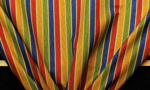 Discount Fabric DRAPERY Blue, Red, Yellow Gold & GreenPrimary Stripe