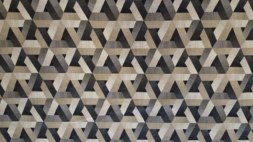 Discount Fabric DRAPERY Gray & Oatmeal Geometric