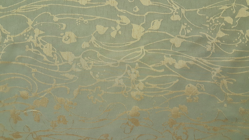 Discount Fabric FAUX SILK  Blue Mist & Gold Floral Drapery