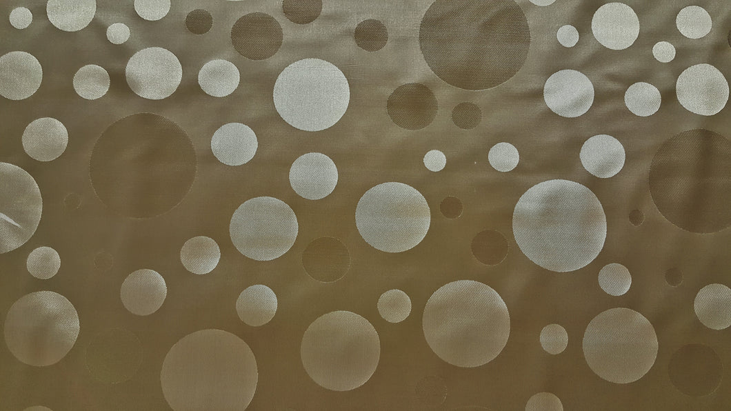 Discount Fabric FAUX SILK Taupe & Gold Circle Drapery