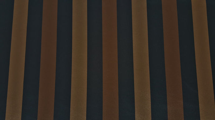 Discount Fabric FAUX SILK Chocolate, Deep Navy & Antique Gold Stripe Drapery