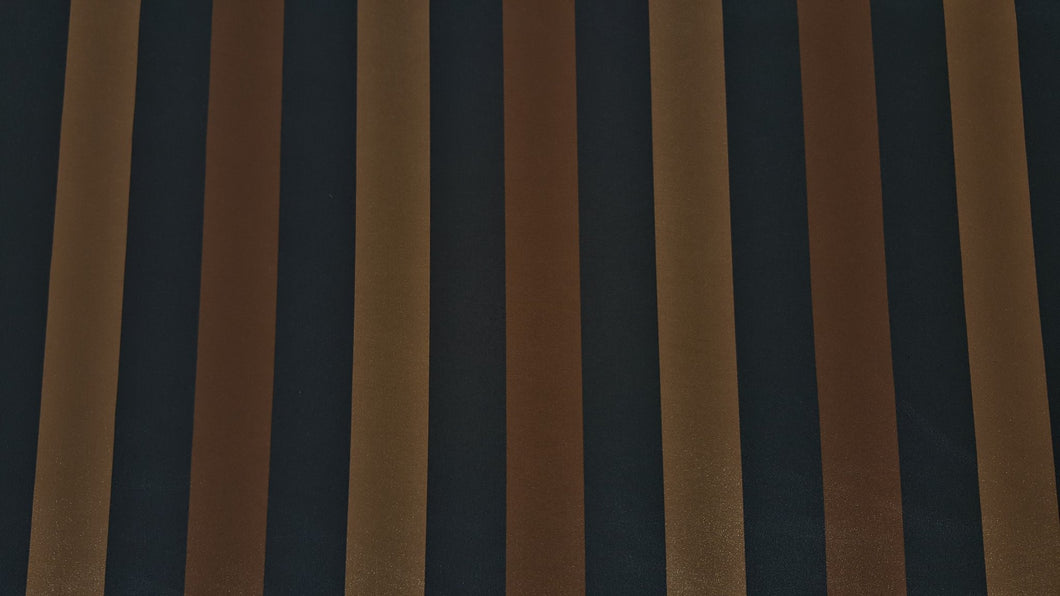 Discount Fabric FAUX SILK Chocolate, Deep Navy & Antique Gold Stripe Drapery