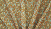 Discount Fabric DRAPERY Aqua, Burnt Orange, Rust & Gold Medallion Print