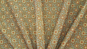 Discount Fabric DRAPERY Aqua, Burnt Orange, Rust & Gold Medallion Print