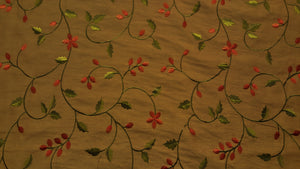 Rust & Dark Olive Floral Embroidered Taffeta Fabric