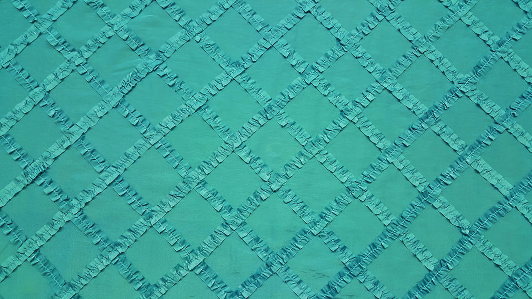 Turquoise Crisscross Ribbon Taffeta Fabric