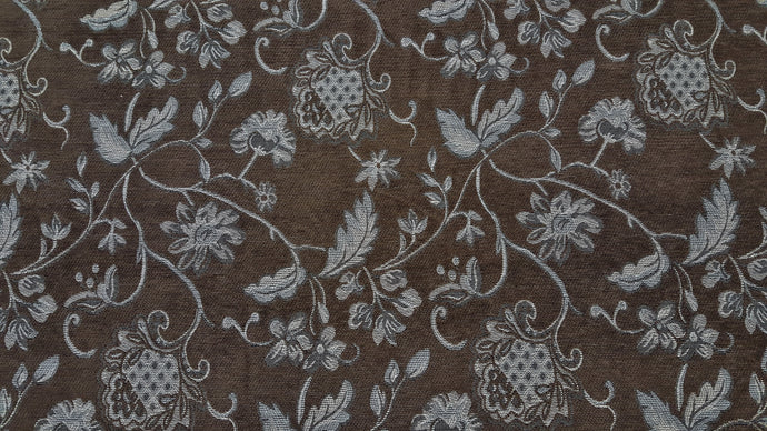 Discount Fabric CHENILLE Teal & Chocolate Floral Upholstery