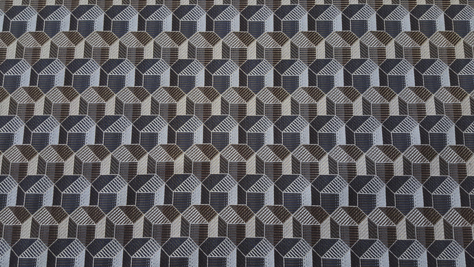 Discount Fabric JACQUARD Blue & Brown Geometric Upholstery Fabric
