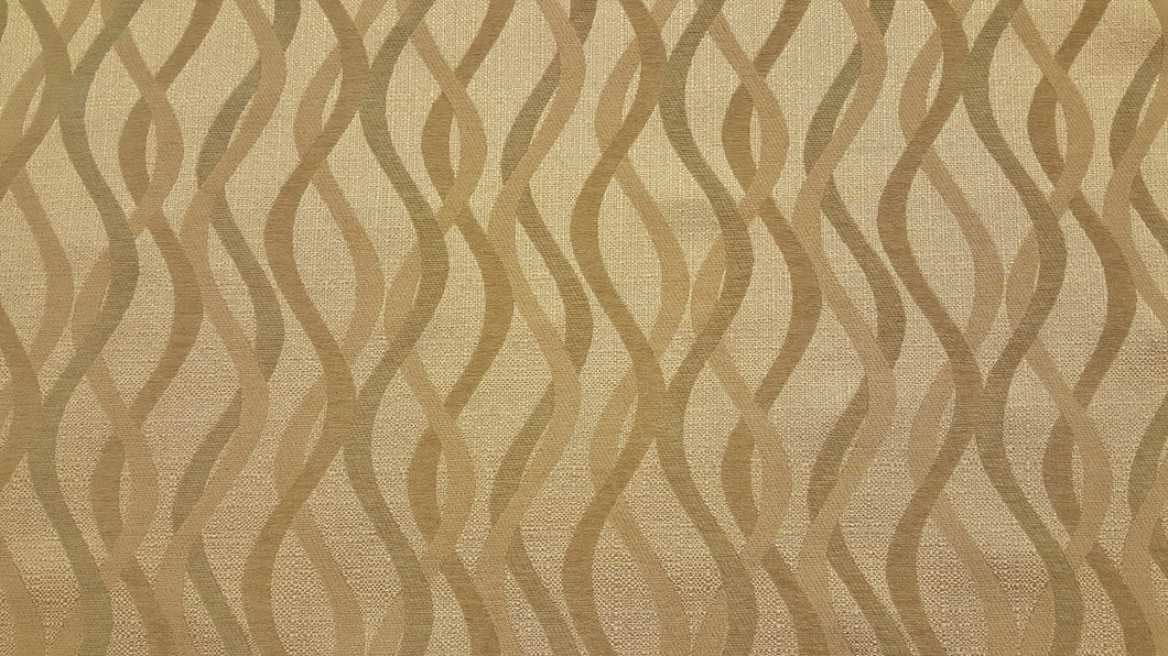 Discount Fabric JACQUARD Celery, Taupe & Gold Wave Upholstery